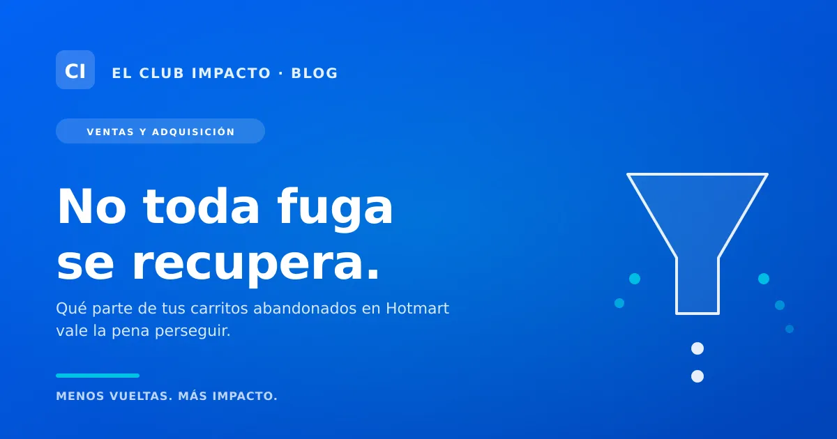 Embudo de ventas con una fuga donde solo una parte del agua que cae es recuperable, sobre fondo azul del blog de El Club IMPACTO